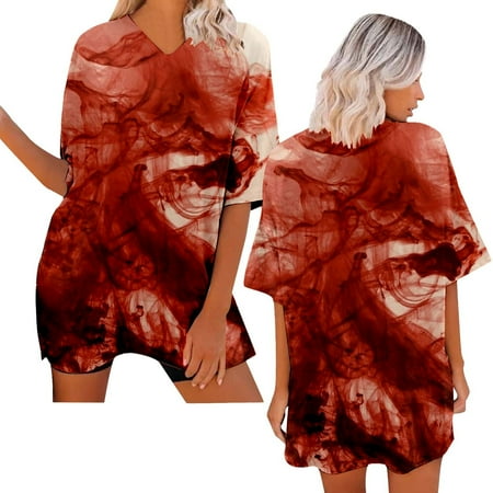 Wozhidaoke Halloween Sweatshirt  Long Sleeve Women s Shirt Soft Cool Summer Shirt V Neck T Shirt Button Lapel Top  Tie Dye T-Shirts for Women | Hot Pink L