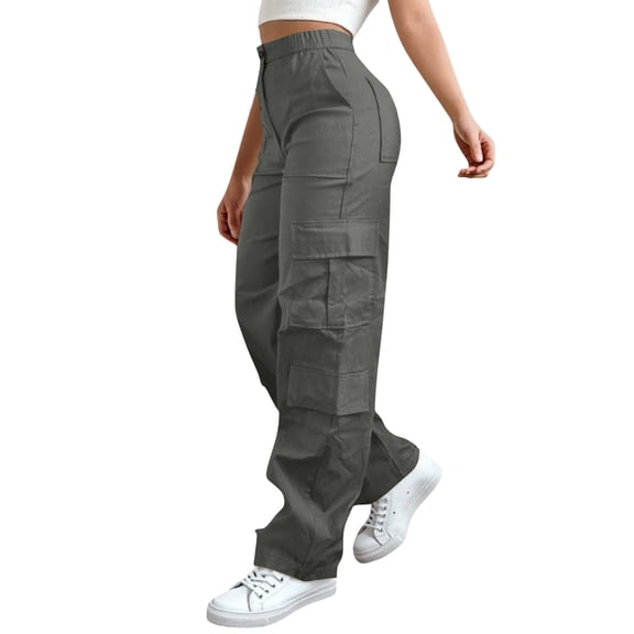 Resicozy Baggy Womens Cargo Pants High Waisted Open Leg Pants Hiking Lightweight Streetwear Trousers with Multiple Pockets Dark Gray S