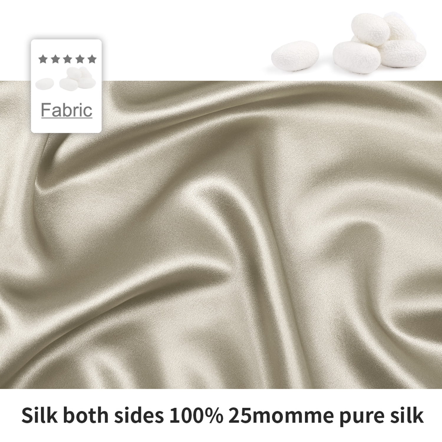 REGALWOVEN 25 Momme Silk Pillowcase Standard Silk Pillow Cover, Taupe, 20"x26"