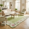 thumbnail image 3 of Kzaei 8'x10' Floral Scalloped Area Rug for Living Room, Washable Soft Rug with Non-Slip Backing, Large Floral Vintage Distress Print Pattern Carpet, Green, 3 of 7