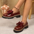 thumbnail image 4 of Women Patent Leather Round Toe Loafers, Bow Accent Chunky Heel Platform Casual Shoes, 4 of 6