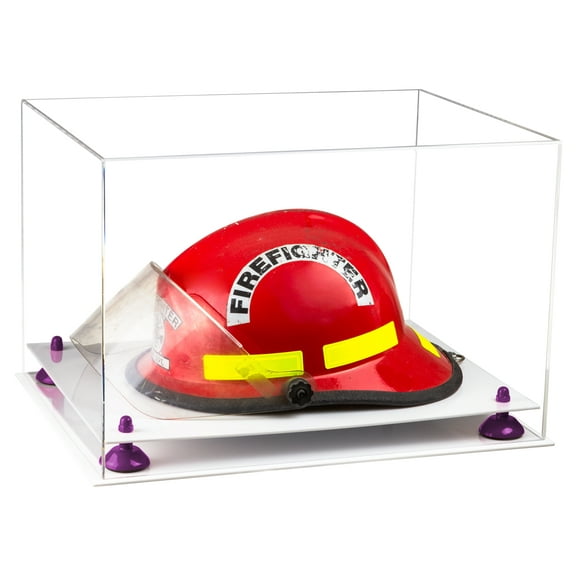 Versatile Clear Acrylic Display Case - Large Rectangle Box with Purple Risers and White Base 18" x 14" x 12" (A014-PR)
