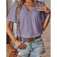 thumbnail image 6 of Cogild Womens Tops Solid Hollowed Out Blouse Short Sleeve V Neck Pullover Summer Tops, 6 of 6