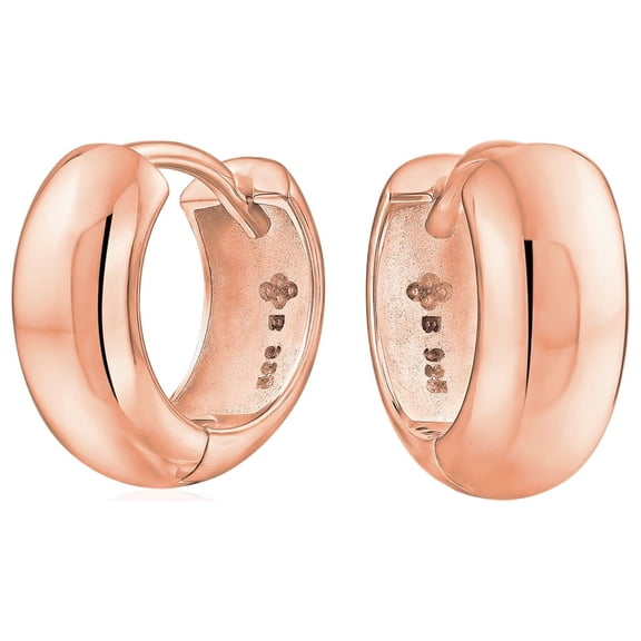 Bling Jewelry Womens Wide Dome Hinge Small Hoop Earrings Rose Gold Plated Sterling Silver