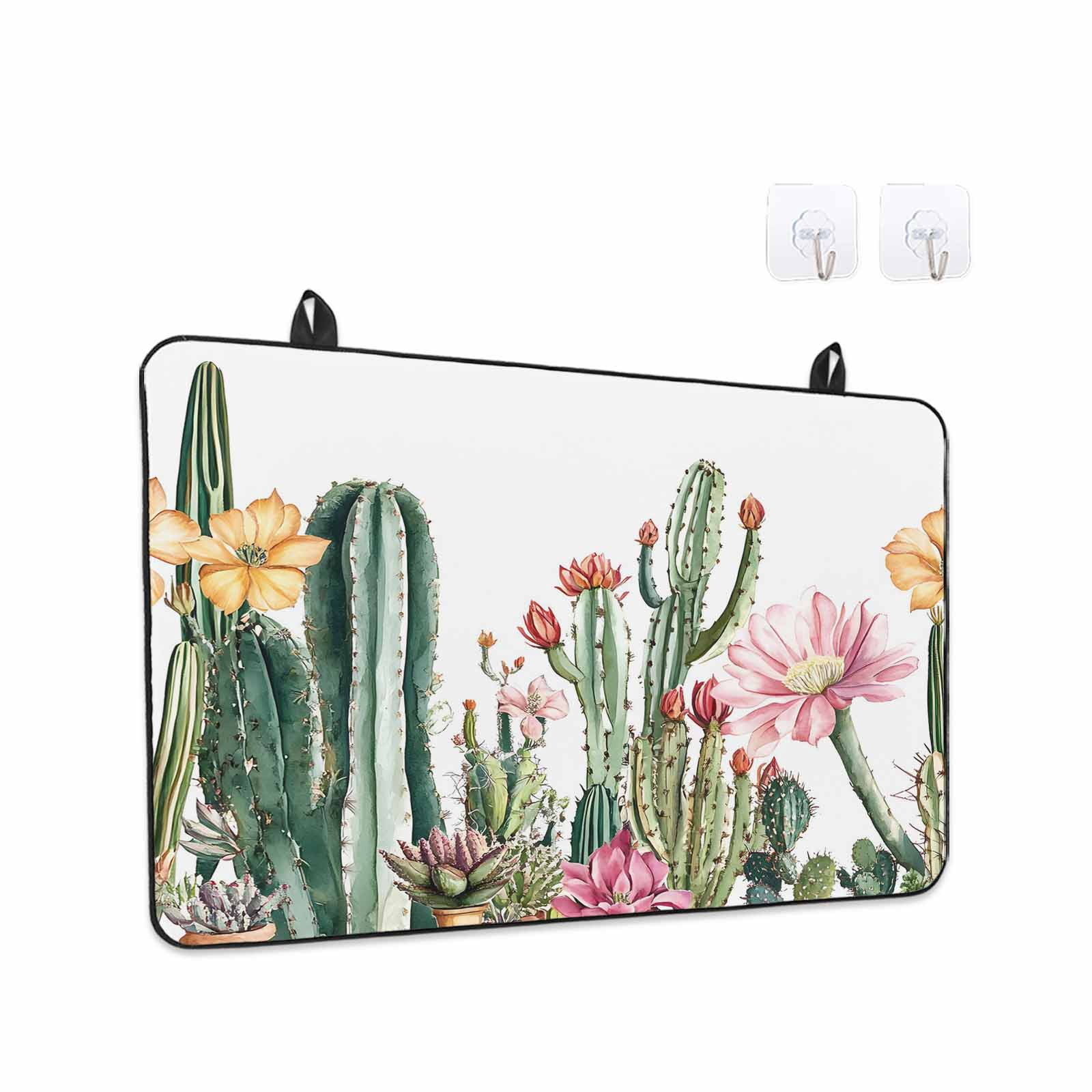 Green Cactus Stove Top Cover for Electric Stove, Heat-proof & Non Slip Glass Top Stove Cover Protector, Spring Floral Watercolor Botanical Kitchen Flat Cooktop Rubber Mat 24x21 Inches