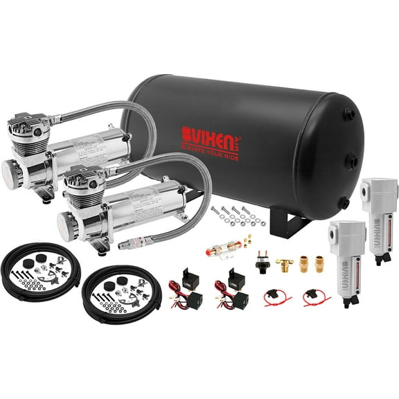 Vixen Air Suspension Kit for Truck/Car Bag/Air Ride/Spring. On Board System- Dual 200psi Compressor, 6 Gallon Tank. For Boat Lift,Towing,Lowering,Load Leveling,Bags,Onboard Train Horn VXO4863DCF