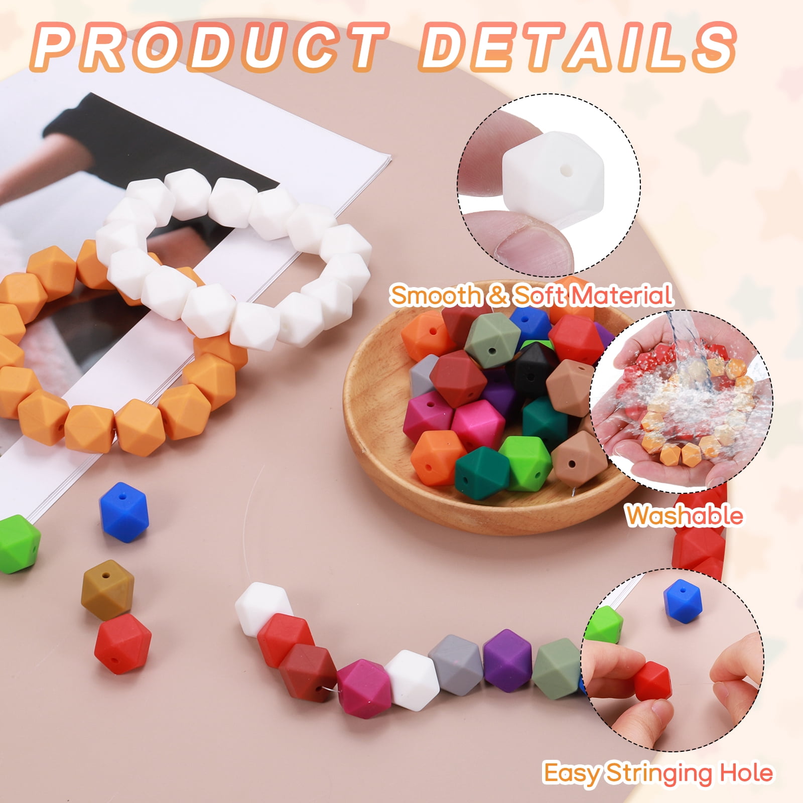 96Pcs Silicone Beads 14mm Hexagon Rubber Focal Beads Bulk for Pens Keychain Bracelet Necklace DIY Crafts Making, Olive Green