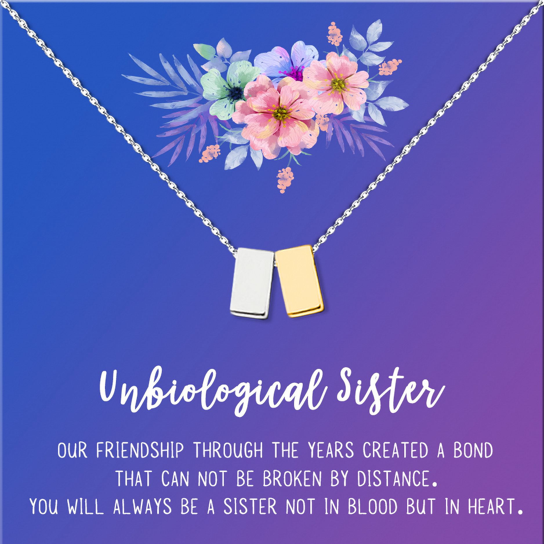 Anavia Unbiological Sister Gift Jewelry, Soul Sister Card Necklace, Sister Best Friend Gift, Big Little Sorority Card Gift-[Silver and Gold Double Cube, Blue-Purple Gift Card]
