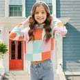 thumbnail image 5 of HAOTAGS Big Girls Hoodie Crop Tops, Plaid Hooded Sweatshirts Long Sleeve Pullover Top Orange 7 Years, 5 of 7
