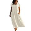 thumbnail image 1 of QIUOMBBP Robe Maxi en Lin pour Femmes à Manches Courtes, Col Ras du Cou, Design à Boutons, Longues Robes de Maison, Été, Ample, Décontractée, Respirante, Robe d'Été Beige G, 1 of 1
