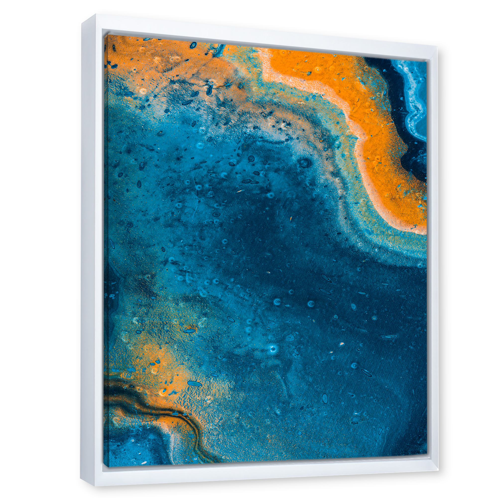 Designart 'Abstract Marble Composition In Orange and Blue V' Modern Framed Canvas Wall Art Print