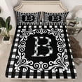 thumbnail image 2 of Feelyou Fashion Monogrammed B Full Size Sheets for Teen, Bohemian Western Flower Bed Sheets, Square Abstract Sheet Sets, Ultra Soft Bedroom Decor, 4 Pieces, 2 of 7