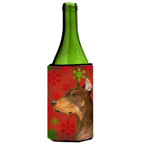 Doberman Snowflakes Holiday Christmas Wine bottle sleeve Hugger - 24 oz.