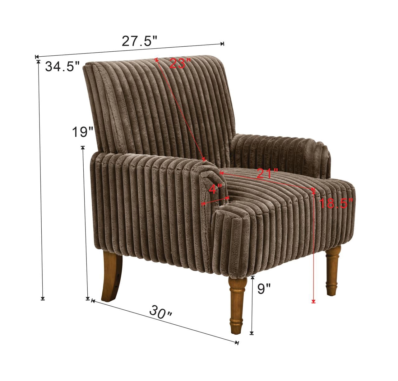 Aukfa Mid Century Corduroy Accent Chair, Wide Wale Upholstered Armchair with 9" Wood Legs for Living Room Bedroom,Dark Coffee
