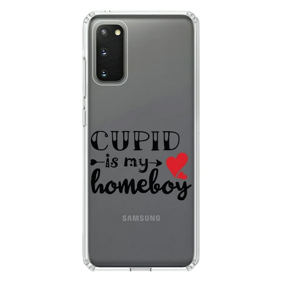 DistinctInk Clear Shockproof Hybrid Case for Galaxy S20 ULTRA / 5G (6.9" Screen) - TPU Bumper Acrylic Back Tempered Glass Screen Protector - Cupid is My Homeboy - Heart - Valentine