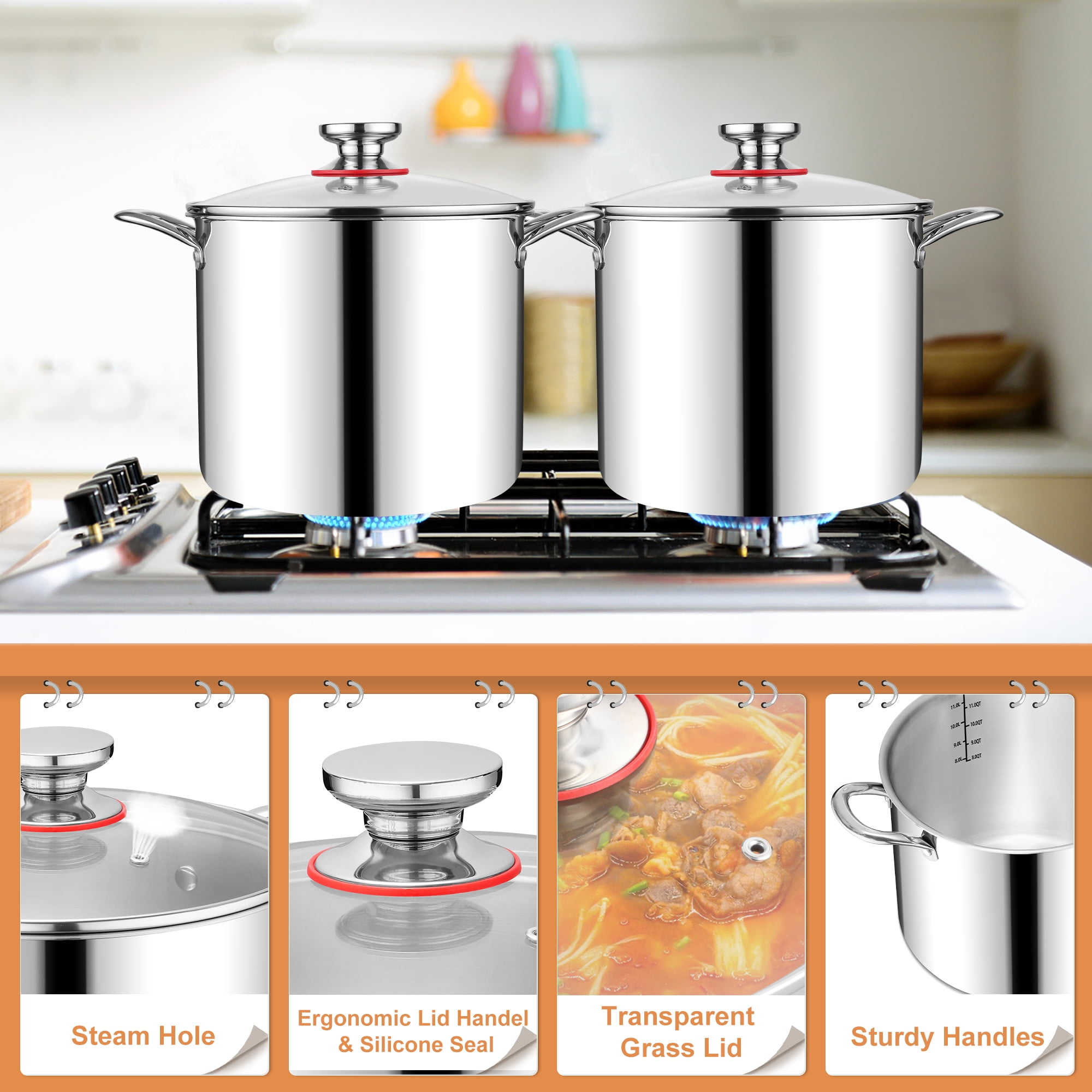 Martha Stewart Castelle Stainless Steel Stock Pot With Lid - 8 Quart Capacity