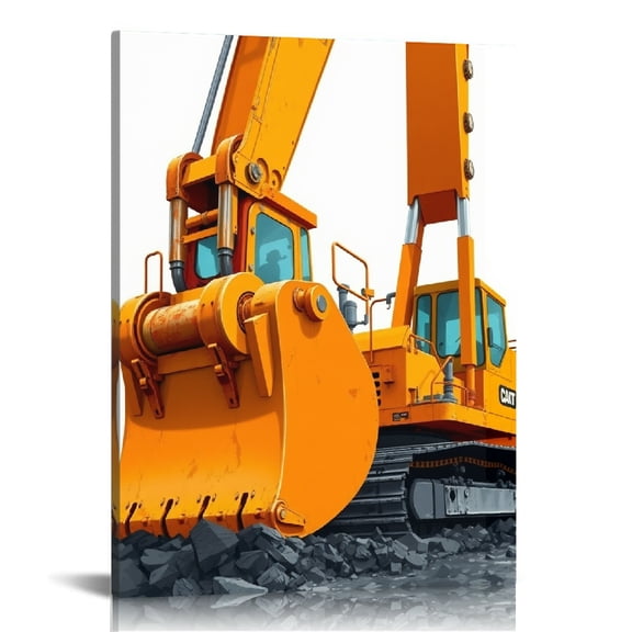 RKSupls Yellow Excavator Construction Canvas Wall Art, Canvas Prints Wall Art for Living Room Bedroom Entryway Office, Art Print Painting for Home Decor