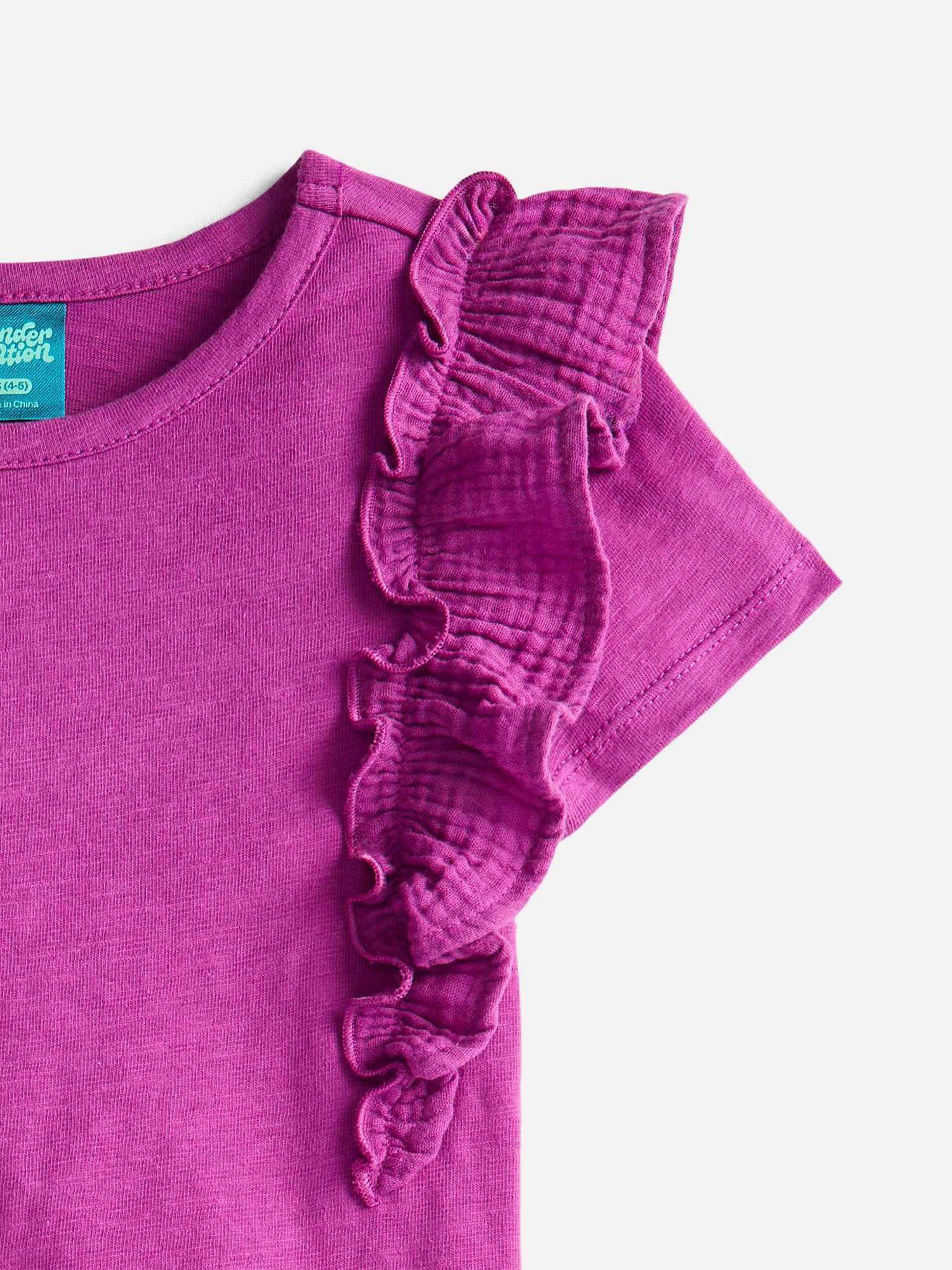 Wonder Nation Girls Cotton Top with Ruffle Sleeves, Sizes 4-18 & Plus