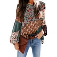 thumbnail image 1 of Camisa casual de manga larga Mujer Blusa de manga abullonada con estampado bohemio Top, S, Verde Eigraketly AP000088-01B, 1 of 7