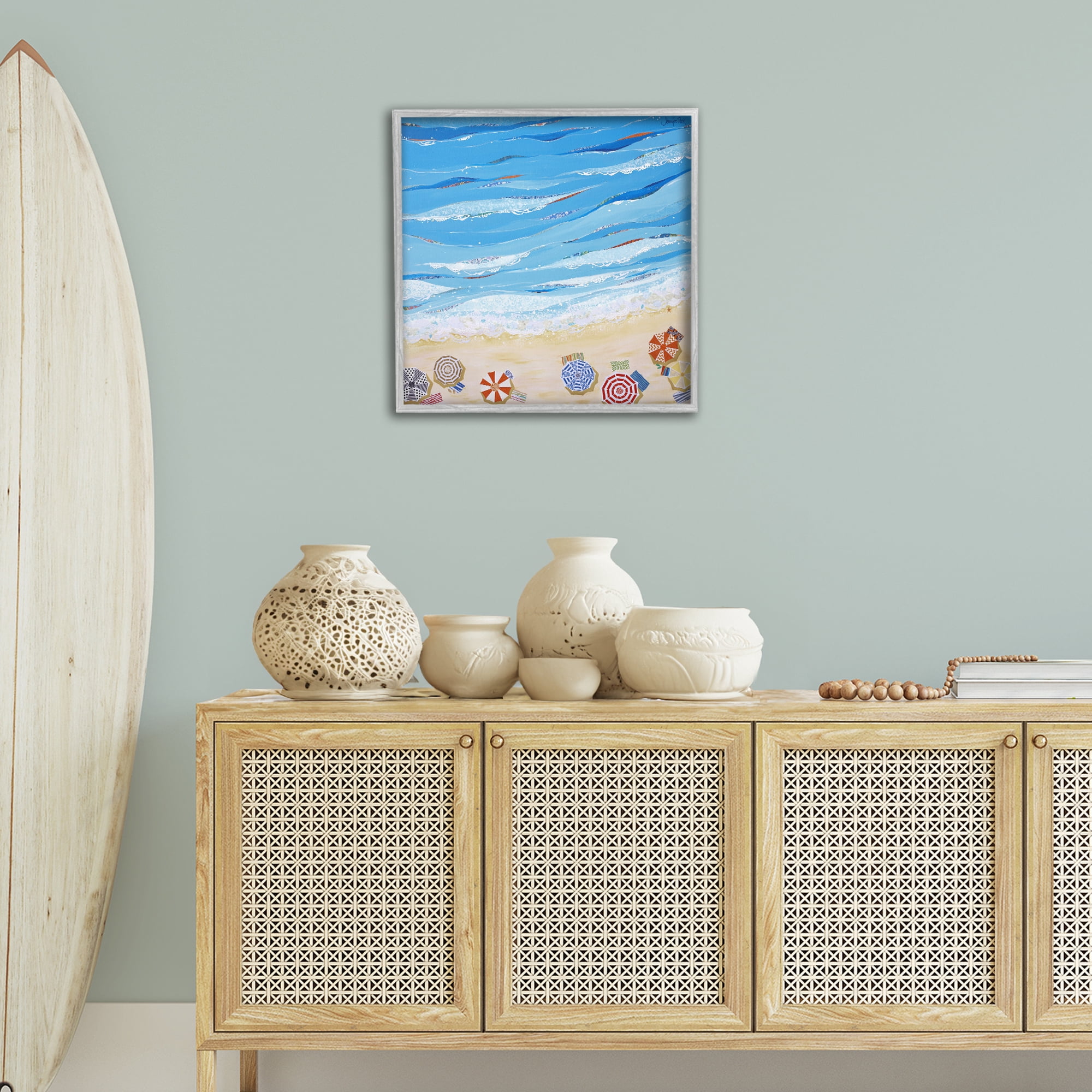 Stupell Industries Made In The Shade Beach Landscape Painting Gray Framed Art Print Wall Art, 24 x 24