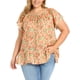 thumbnail image 1 of GRACE & GRANDEUR Blusas de Verano de Talla Grande para Mujeres con Estampado Floral, Cuello Atado y Mangas con Volantes 3X Naranja, 1 of 6