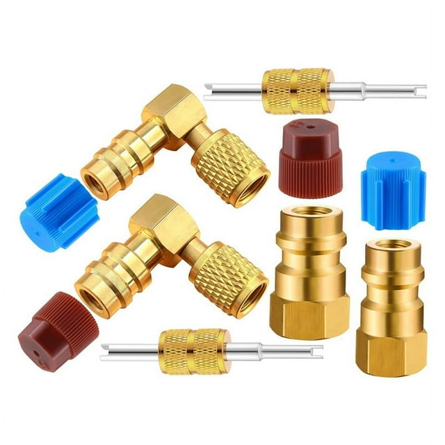 Trousse d'Adaptateur de Conversion de Raccords CA R12 vers R134A, Adaptateur de Raccord Rapide pour Valve A/C Port 90° Mise à Niveau Haute/basse Pression