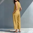 thumbnail image 4 of Linen Jumpsuits for Women Sleeveless Loose Wide Leg Long Pants V Neck Button Down Jumpsuits with Pockets, M, 4 of 4