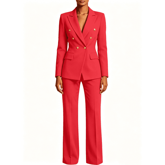 Atkumj Pant Suits for Women Trendy Double Breasted Blazer and Trousers Business Casual Outfits Formal Work Solid Color Two Piece Sets S