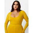 thumbnail image 3 of Rebdolls Women's Plus Long Sleeve Scoopneck Bodycon Jumpsuit - Mustard - 2X, 3 of 4