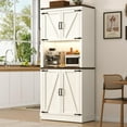 thumbnail image 4 of 72" Tall Farmhouse Kitchen Pantry Cabinet with 10 Side Shelves and LED Light & Power Outlet, 5 Layers Pantry Storage Cabinet with Barn Doors&Load-Bearing Steel Pipe for Dining Room,Living Room,White, 4 of 9