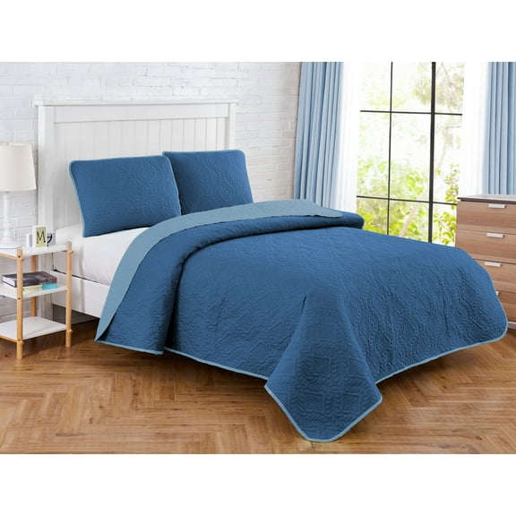 Medallion Stitch 2-Piece Quilt Set Blue/Light Blue Twin