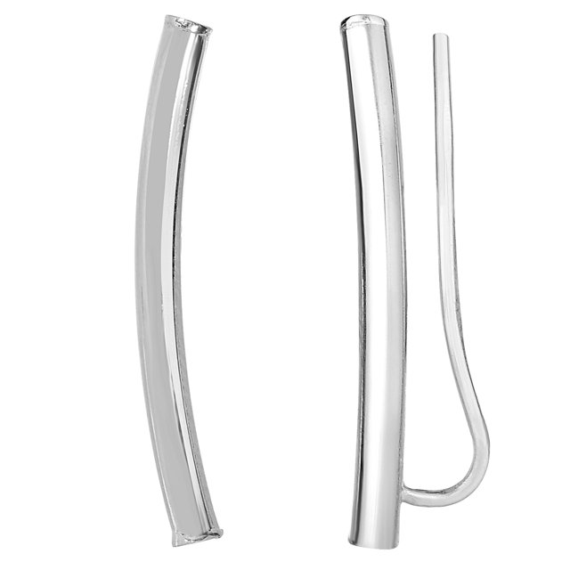 Boucles d'Oreilles Grimpeuses Rondes en Or Blanc 14k Brillantes