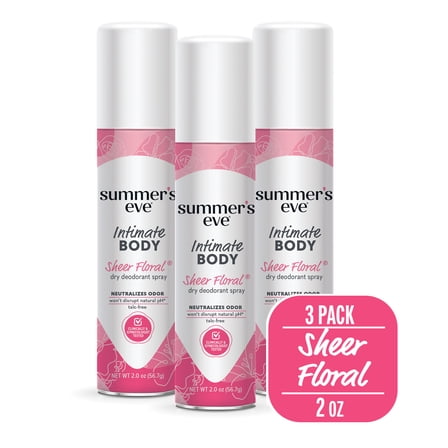Summer's Eve Sheer Floral Daily Refreshing Feminine Spray, 2 oz, 3 Pack