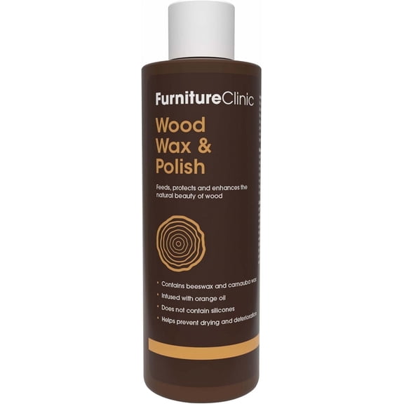 Furniture Clinic Wood Wax & Polish | Clean, Nourish & Protect All Wooden Furniture & Kitchen Cabinets from Dryness & Scratches | Orange Oil & Beeswax | Use on Treated & Untreated Wood (8.5oz / 250ml)