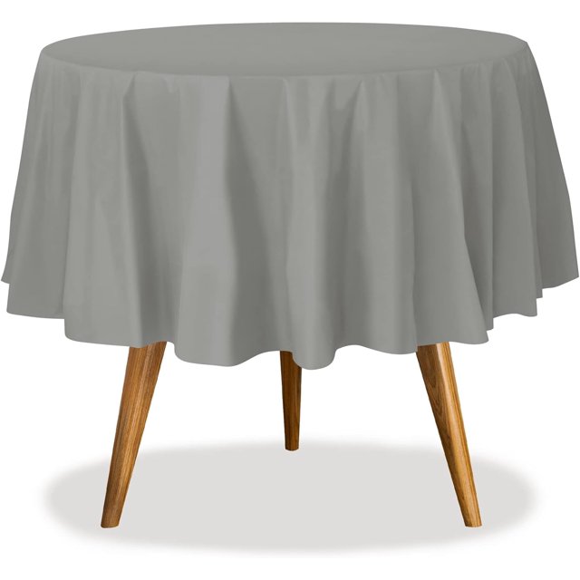 Mantel de plástico desechable plateado para mesas redondas (paquete de 36) Manteles para fiestas, eventos y bodas, interiores y exteriores, 84 pulgadas, cubierta de mesa de plástico