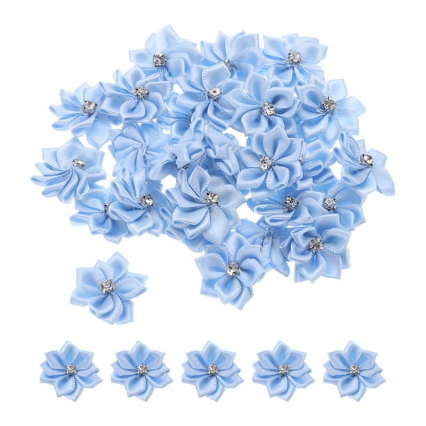 Uxcell 1.2 Inch Small Ribbon Flowers Satin Ribbon Flowers Mini Fabric Flowers Light Blue 50 Pcs