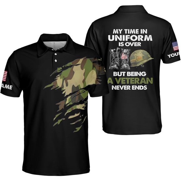 Veteran Polo Shirt for Men Custom US Army Polo Shirts Military Veterans Pride American Flag Gifts Memorial Day Army Shirts (S)