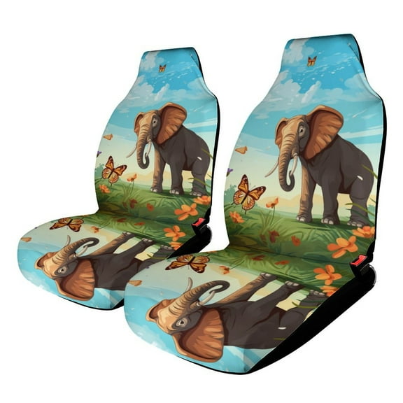 Colorful Elephant Flower Car Seat Covers Front Seat Protector Cover Mat Full Set of 2pc Universal Bucket Seat Cover for Car SUV Automotive