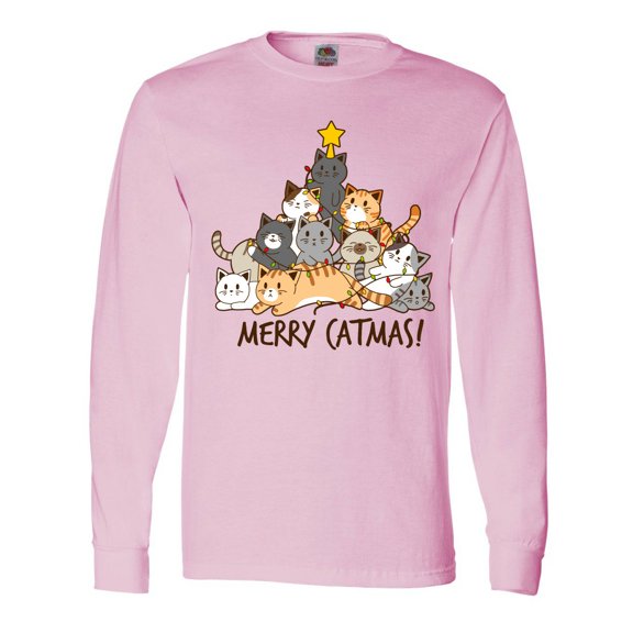 Inktastic Merry Catmas with Cat Tree and Yellow Star Long Sleeve T-Shirt