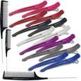 thumbnail image 2 of Hair Styling Clips Combs Set, 14pcs No Crease Sectioning Clips with Silicone Band and 3pcs Plastic Black Rat Tail Hair Combs with Steel Pin for Women Salon Hair Roller Styling Coloring, 2 of 9