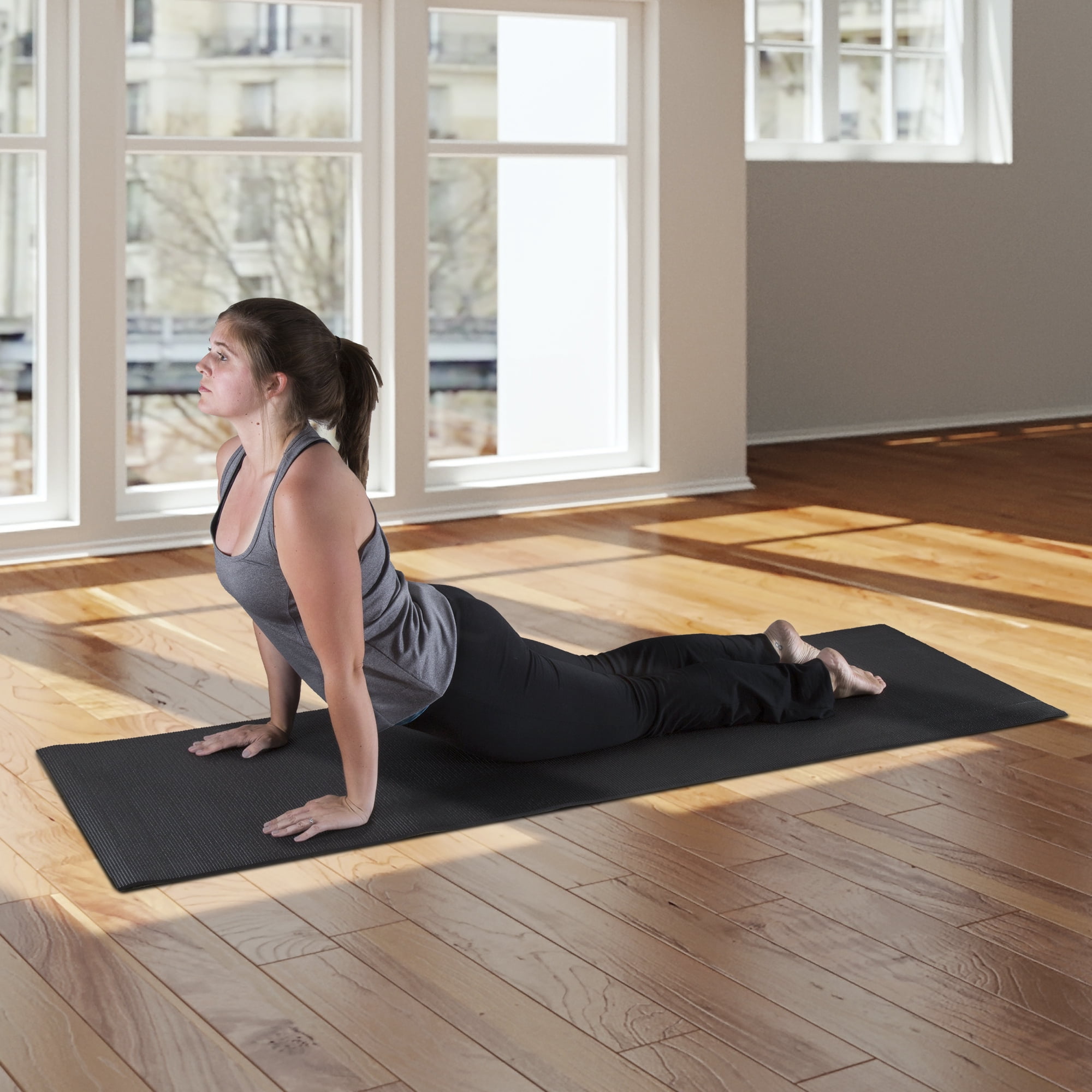 Wakeman Fitness Double Sided Yoga Mat, 1/4 Inch, Black