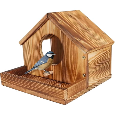 ‌Wooden Bird Nest House with Felt Cover-Detachable Hanging Hammock Bed for Parakeets, Budgies, Cockatiels, Lovebirds, Conures, Canaries, All-Season Perch Hideaway for Birdcage (Wood Color)