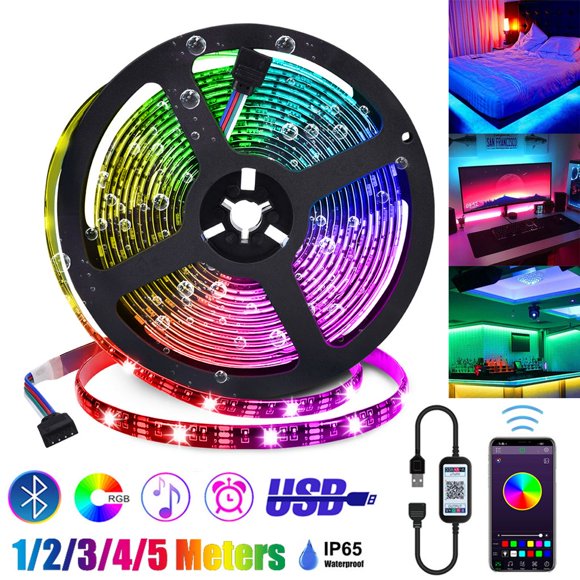 5V USB, Smart App Control, Music Sync, Voice Command, Dimmable, Self-Adhesive TV Backlight 2M Waterproof Bluetooth LED Strip Light
