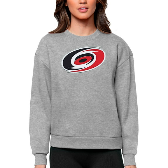 Women's Antigua Heather Gray Carolina Hurricanes Primary Logo Team Logo Victory Crewneck Pullover Sweatshirt