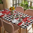 thumbnail image 3 of Valentine's Day Table Cloths for 4 Foot Rectangle Tables, Red Gnomes Love Balloon Black White Plaid Patio Waterproof Elastic Fitted Tablecloths, Washable Rectangular Table Cover for Camping, 3 of 8