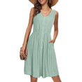thumbnail image 1 of Vestido Corto Informal de Verano Sin Mangas con Botones y Ojales para Mujer, Vestido Holgado con Bolsillo. Verde S, 1 of 10