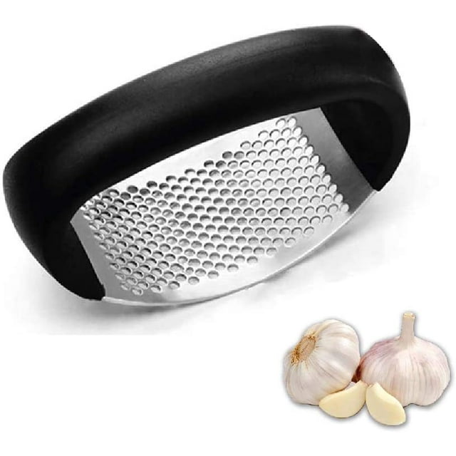 Gourmet Garlic Press Rocker - Stainless Steel Garlic Press, Versatile Garlic Crusher, Easy to Use and Store Garlic Mincer – Effortless Cleanup and Dishwasher Safe Garlic Grater (Black)
