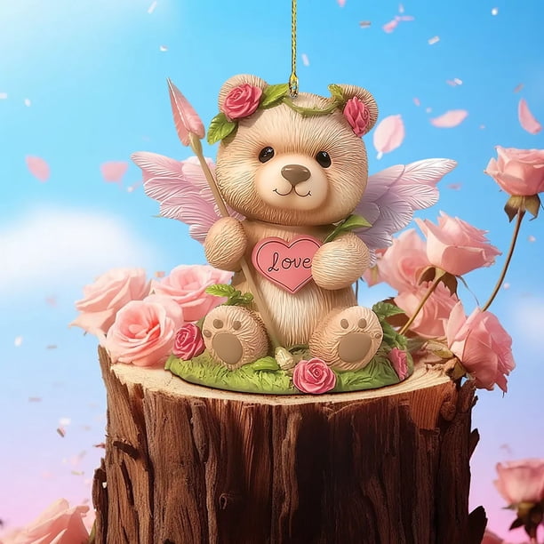 TUWABEII Regalos de San Valentín Oso de peluche alado Adorno plano Llavero Espejo retrovisor de coche Accesorios Mochila Colgante Regalos para mujeres