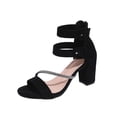 thumbnail image 1 of Xfvqtps Womens Heeled Sandals Block Heel Zipper Back Rhinestone Strap Sandals Open Toe Dress Sandals Casual Heels with Adjustable Ankle Buckle Strap, 1 of 9