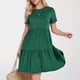 thumbnail image 3 of Vestido largo con volantes en colores lisos para mujer: manga corta, fluido, cómodo, versátil para fiestas/playa, tallas S-XXL., 3 of 6